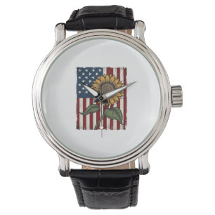 Vintage Zonnebloem Amerikaanse Vlag Horloge