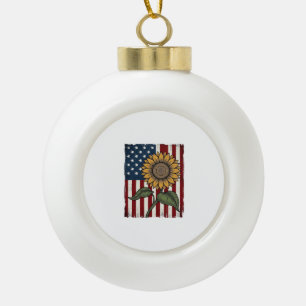 Vintage Zonnebloem Amerikaanse Vlag Keramische Bal Ornament