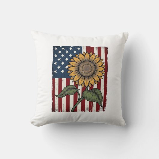 Vintage Zonnebloem Amerikaanse Vlag Kussen (Voorkant)