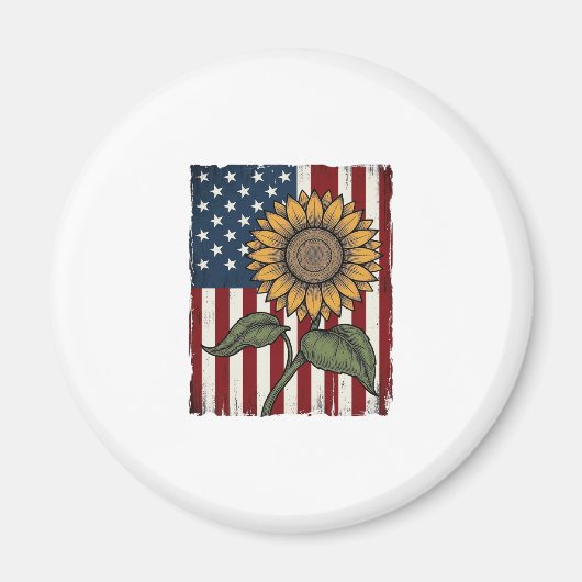 Vintage Zonnebloem Amerikaanse Vlag Magneet (Voorkant)