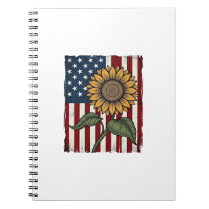Vintage Zonnebloem Amerikaanse Vlag Notitieboek