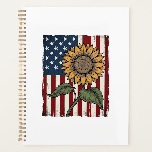 Vintage Zonnebloem Amerikaanse Vlag Planner (Voorkant)