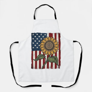 Vintage Zonnebloem Amerikaanse Vlag Schort