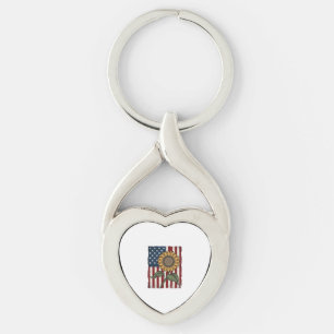 Vintage Zonnebloem Amerikaanse Vlag Sleutelhanger