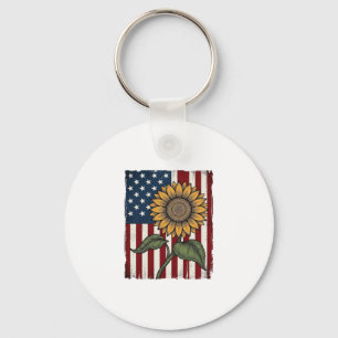 Vintage Zonnebloem Amerikaanse Vlag Sleutelhanger