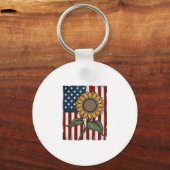 Vintage Zonnebloem Amerikaanse Vlag Sleutelhanger (Voorkant)