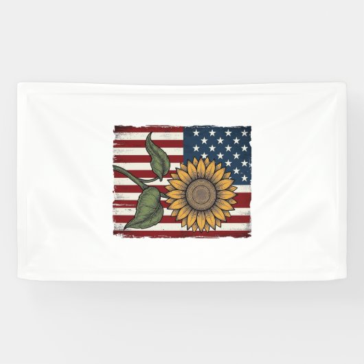 Vintage Zonnebloem Amerikaanse Vlag Spandoek (Horizontaal)