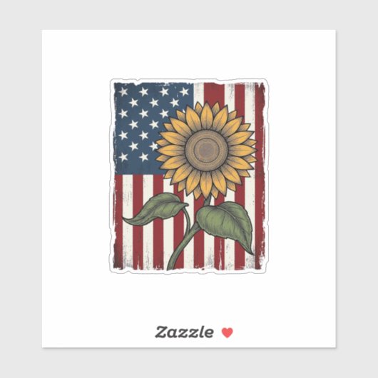 Vintage Zonnebloem Amerikaanse Vlag Sticker (Vel)