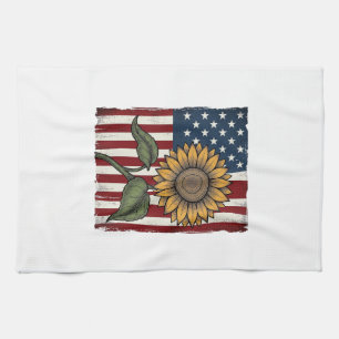 Vintage Zonnebloem Amerikaanse Vlag Theedoek