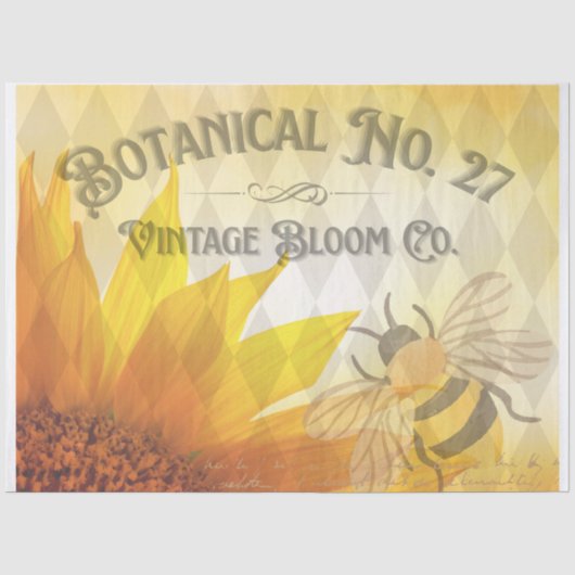 Vintage Zonnebloem & Bij Botanisch Tissuepapier (Voorkant)