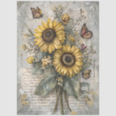 Vintage Zonnebloem Brief Ephemera Decoupage Tissuepapier (Voorkant)
