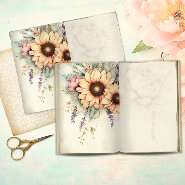 Vintage Zonnebloem Duo Junk Journal Pagina (Creator heeft geüpload)