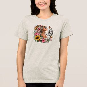 Vintage Zonnebloem en Vlinders Bloemige Dames T Tri-Blend Shirt