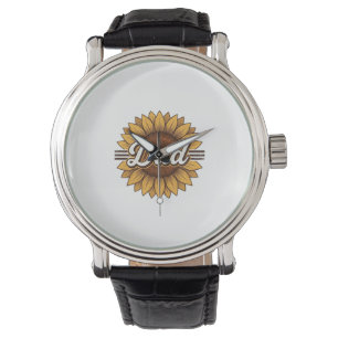 Vintage Zonnebloem Gravering Shirt Ontwerp Vader_1 Horloge