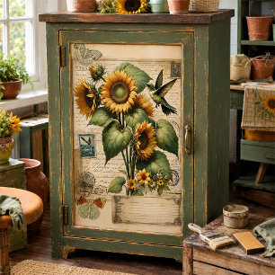 Vintage Zonnebloem & Kolibrie Decoupage Ephemera Tissuepapier
