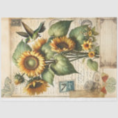 Vintage Zonnebloem & Kolibrie Decoupage Ephemera Tissuepapier (Voorkant)