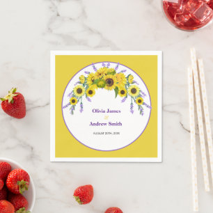Vintage Zonnebloem & Lavendel Bloemen Bruiloft Fee Servet