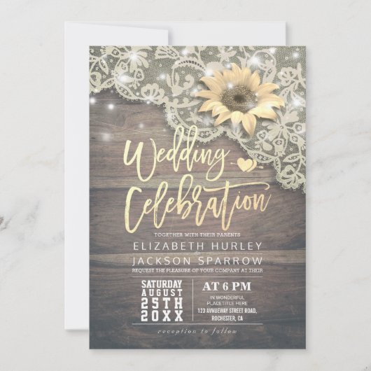 Vintage zonnebloem Rustisch hout Kaart (Voorkant)