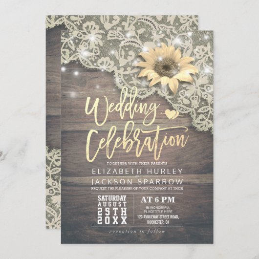 Vintage zonnebloem Rustisch hout Kaart (Voorkant / Achterkant)