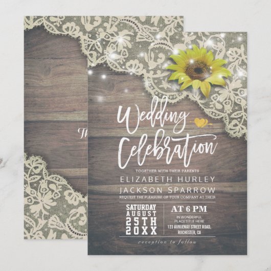 Vintage zonnebloem Rustisch hout Kaart (Voorkant / Achterkant)