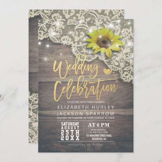 Vintage zonnebloem Rustisch hout Kaart (Voorkant / Achterkant)