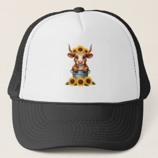Vintage Zonnebloem Schotse Hoogland Koe in Emmer B Trucker Pet