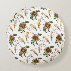 Vintage Zonnebloem & Vogels Vintage Botanische Blo Rond Kussen