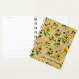 Vintage Zonnebloemen en libellen 3 RingMultomap Planner