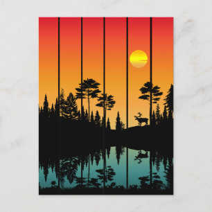 Vintage Zonsondergang Bos Zonsopgang Landschap Briefkaart