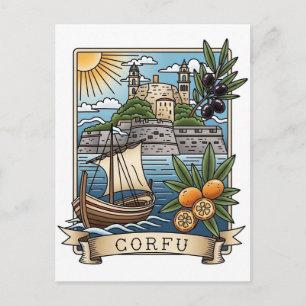 Vintage Zonsondergang Corfu Griekenland Reizen Briefkaart