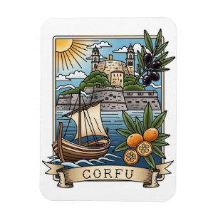 Vintage Zonsondergang Corfu Griekenland Reizen Magneet