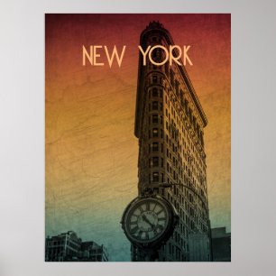 Vintage Zonsondergang Flatiron Architectuur New Yo Poster