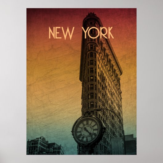 Vintage Zonsondergang Flatiron Architectuur New Yo Poster (Voorkant)