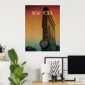 Vintage Zonsondergang Flatiron Architectuur New Yo Poster (Thuiskantoor)