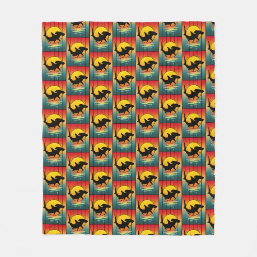 Vintage Zonsondergang Hamerhaai  Fleece Deken (Voorkant)