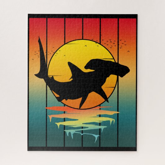 Vintage Zonsondergang Hamerhaai Legpuzzel (Verticaal)