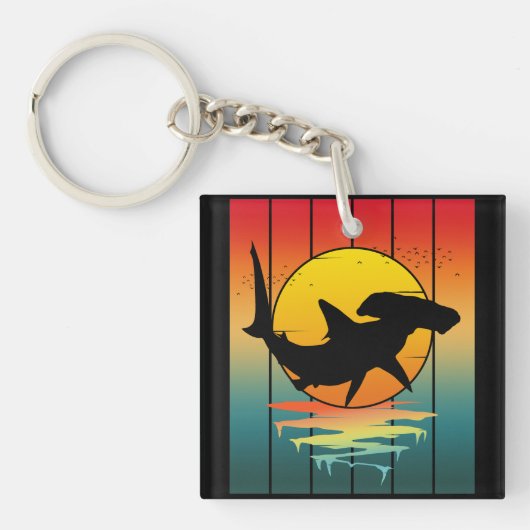 Vintage Zonsondergang Hamerhaai Sleutelhanger (voorkant)
