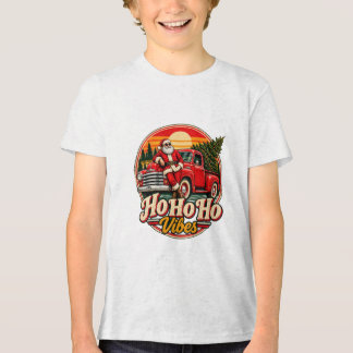 Vintage Zonsondergang Kerstman Rode Truck Ho Ho Ho Tri-Blend Shirt