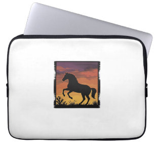 Vintage Zonsondergang Paard Silhouet Western Gravu Laptop Sleeve