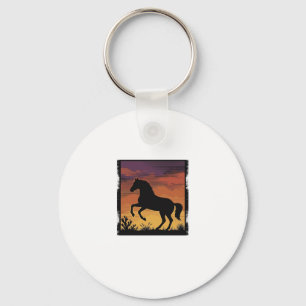 Vintage Zonsondergang Paard Silhouet Western Gravu Sleutelhanger