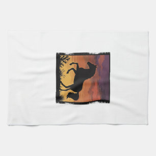 Vintage Zonsondergang Paard Silhouet Western Gravu Theedoek