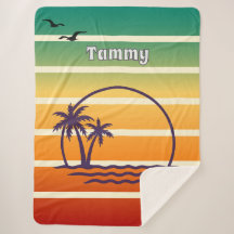 Vintage Zonsondergang Palmboom en Zeemeeuwen met N