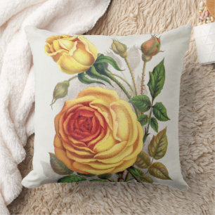 Vintage Zonsondergang Roos Geel & Oranje Botanisch Kussen