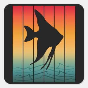 Vintage Zonsondergang Silhouet Vis Vierkante Sticker