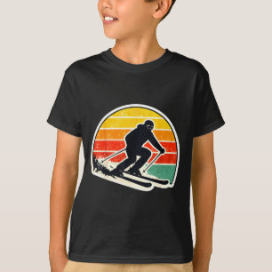 Vintage zonsondergang skiër silhouet retro skiën s t-shirt