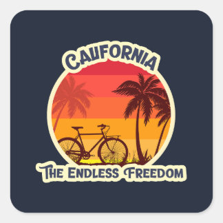 Vintage Zonsondergang Strand Fiets Silhouet Vierkante Sticker