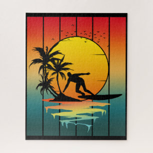Vintage Zonsondergang Surfen Surfer Oceaan Surf Legpuzzel