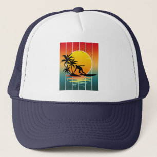 Vintage Zonsondergang Surfen Surfer Oceaan Surf Trucker Pet