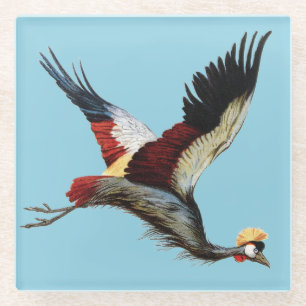 Vintage Zuid-Afrikaanse Gekroonde Kraanvogel Vlieg Glazen Onderzetter
