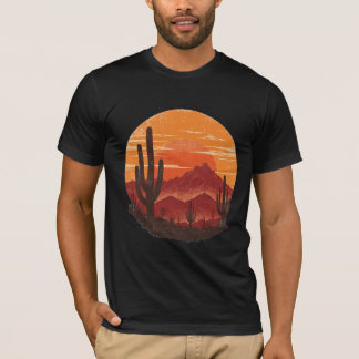 Vintage Zuidwest Woestijn Zonsondergang Cactus T-s T-shirt